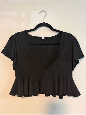 Black Ruffle V-Neck Crop Top